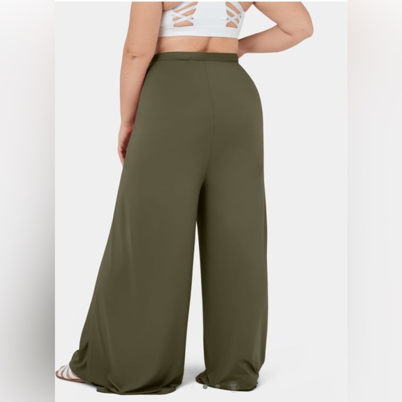 Halara High Waisted Tie Front Split Hem Palazzo Wide Leg Flowy Casual Pants - Picture 3 of 5